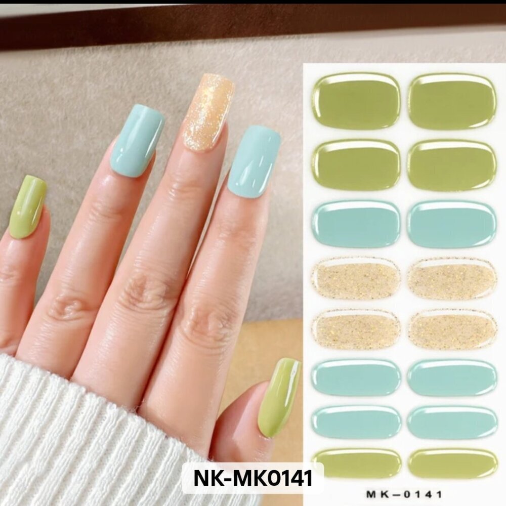 🖤 3/$12 Blue, Green and Gold Glitter Nail Polish Strips No UV Needed Brand New